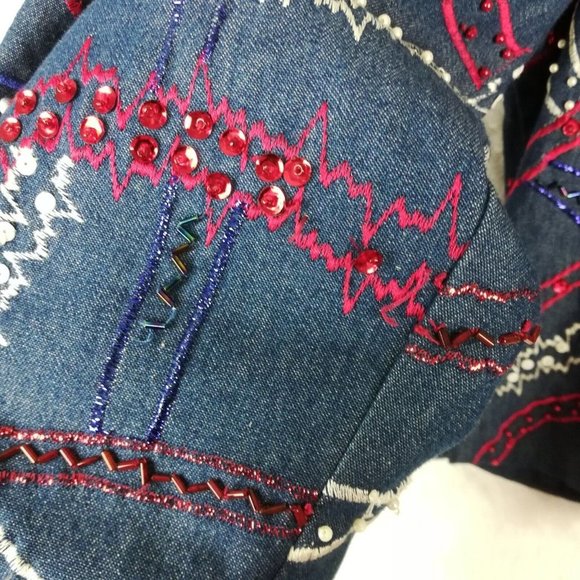 Vintage Anage Womens Suit Jacket Beaded Embroidered Sequins Red White Blue L - Picture 9 of 15